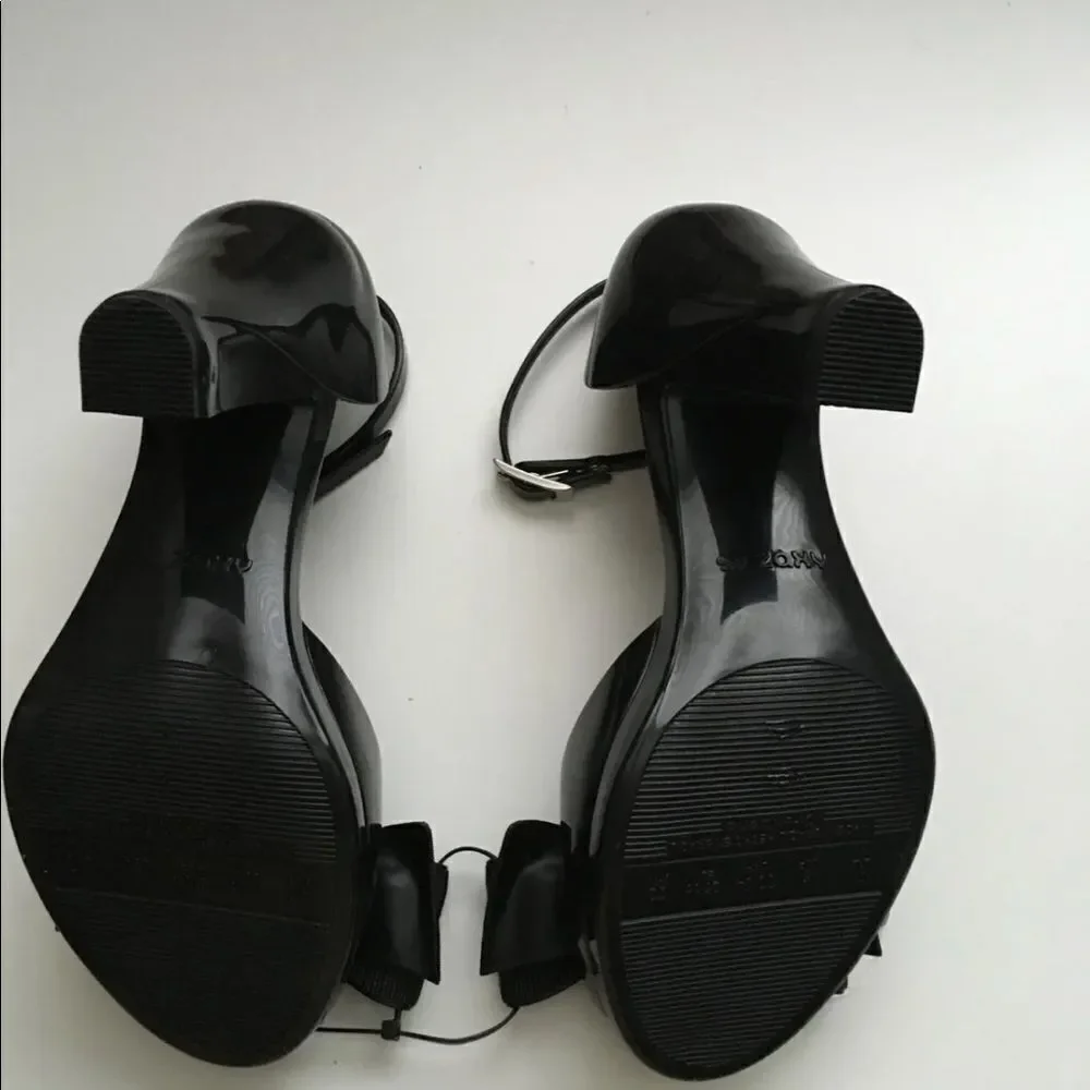 Zaxy Diva Top II Black Bow Heels Sandals Size 5 (Fits 6) Made in Brazil NWT
